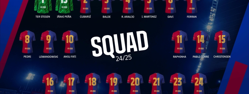 Números oficiales de la camiseta del FC Barcelona para la temporada 2024/25